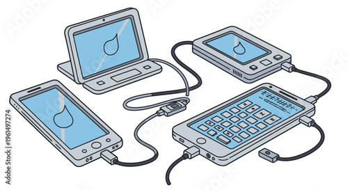 Electronic devices connected with cables.