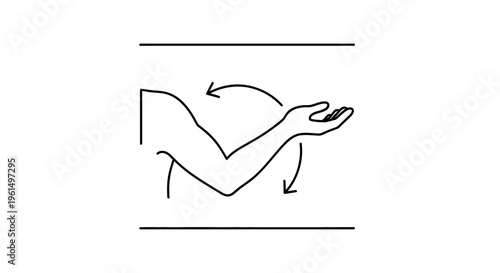 Simple line illustration depicting forearm rotation and hand mobility exercise for rehabilitation