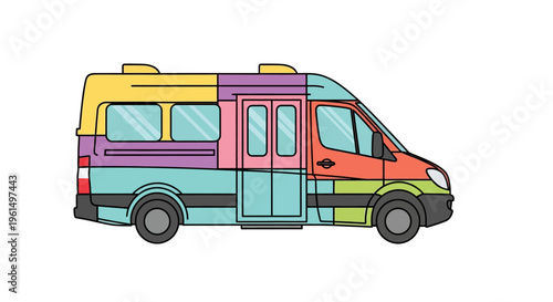Colorful Van Side View Illustration.