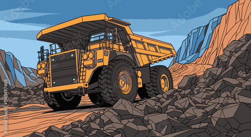 Large yellow mining dump truck vehicle 1.
