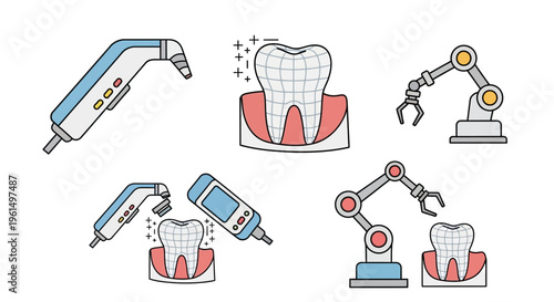 Dental tools and robotic arms working.