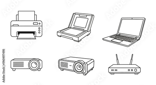 Electronics devices on white background.