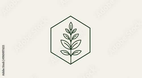 Simple leaf illustration in hexagon shape.