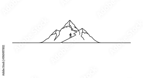 Abstract continuous line drawing showcasing an individual's determined ascent of grand mountains