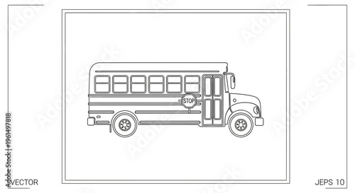 Outline drawing of a traditional school bus displaying its extended stop sign for student safety