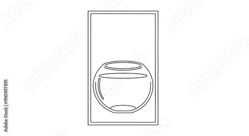 Elegant continuous line drawing of a clear spherical glass container in a sleek rectangular outline