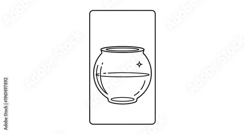 Stylized outline of a spherical transparent container filled with liquid featuring a bright