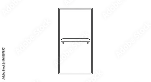 Minimalist black outline drawing of an empty wall mounted shelf unit graphic element for design