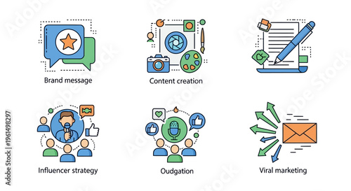 Digital marketing icons and symbols.
