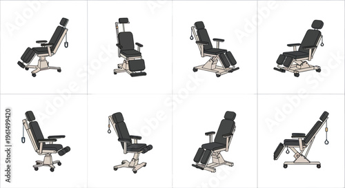 Set of electric examination chairs with adjustable backrest and leg support for medical clinics and healthcare facilities