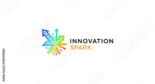 Innovation Spark logo featuring dynamic circuit board arrows in gradient colors.