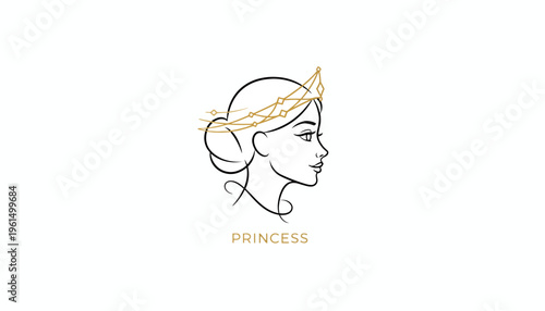 Elegant minimalist line art profile of a crowned woman representing timeless beauty and regal grace