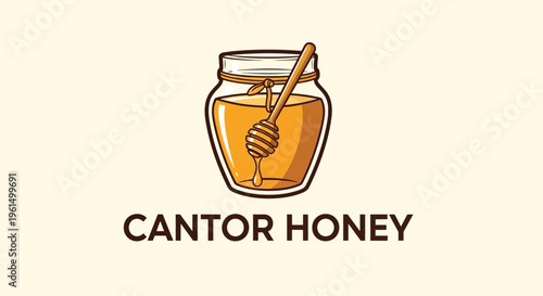 Cartoon honey jar with a dipper and text Cantor Honey.