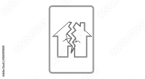 Symbolic representation of a fractured home, illustrating concepts of divorce, separation, or