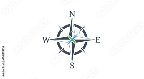 Compass rose icon for nautical travel and navigation isolated on white.
