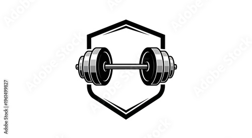Barbell and shield logo for gym and fitness training.
