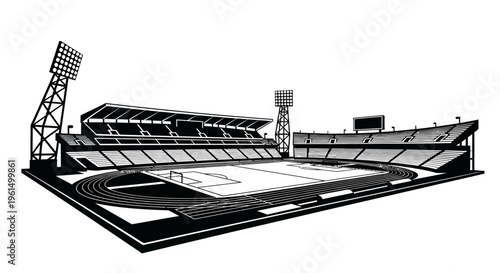 Classic Sports Stadium with Running Track and Football Field Vector Illustration