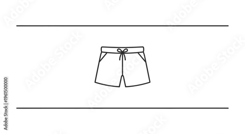 Minimalist black line art vector illustration of comfortable elastic waist shorts with drawstring