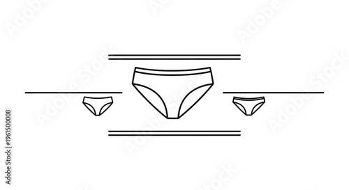Minimalist outline drawing showcasing a collection of women's undergarments arranged with clean