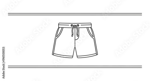 Minimalist line art illustration of classic drawstring shorts perfect for casual summer style and