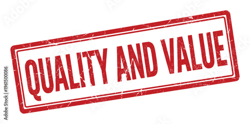 Quality and value red rubber stamp vector on transparent background for marketing and product branding