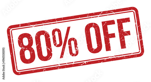 Promotional graphic with eighty percent off discount stamp in red ink isolated on transparent square