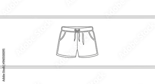 Minimalist line art illustration of casual drawstring shorts with pockets and clear details vector