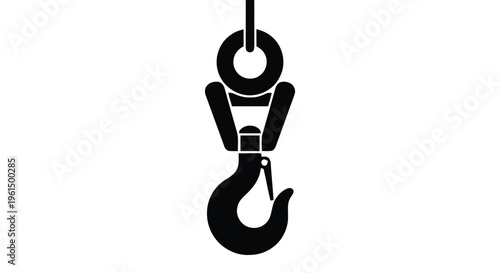 Vector illustration of crane hook icon, industrial lifting equipment symbol
