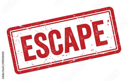 Red rubber stamp imprint of word ESCAPE on transparent background, grunge effect for design