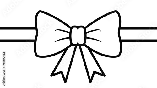Simple black outline drawing of a classic decorative bow on a horizontal ribbon is shown on a white background.