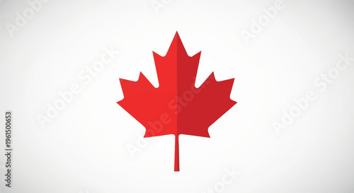 Single red maple leaf icon with a vertical fold line centered on a clean white background. Symmetrical vector illustration of the national symbol of Canada for graphic design.