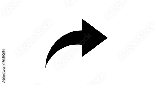 Minimalist flat black curved arrow icon pointing up and to the right, isolated on a solid white background, representing share, forward, or navigation actions for user interfaces.