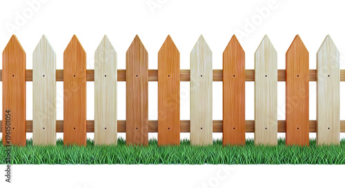 Wooden Picket Fence with Green Grass Border