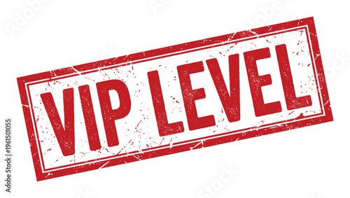 Vip level rubber stamp with rough texture and double frame, vector illustration on transparent background