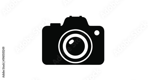 Vector illustration of black silhouette icon of a digital camera