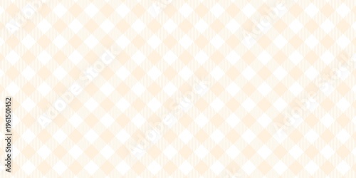 Seamless light orange gingham plaid pattern. Classic buffalo diagonal pattern. Soft pastel cream checkered fabric texture background for rustic, picnic, or spring aesthetic designs.