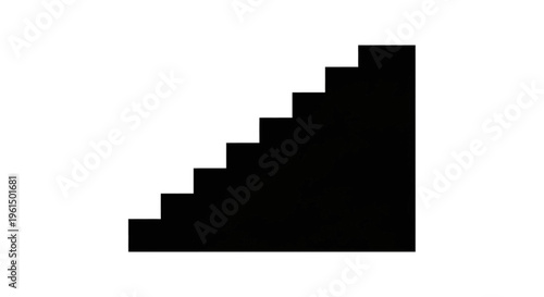 Minimalist black staircase silhouette icon with seven steps ascending from left to right, isolated on a white background for web design, business concepts, and navigation.