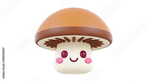 Cute Cartoon Mushroom Character with Smiling Face