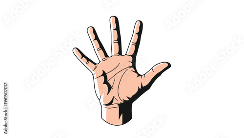 Dramatic illustration of an open human hand palm with fingers spread wide and shown with strong dark shadows.