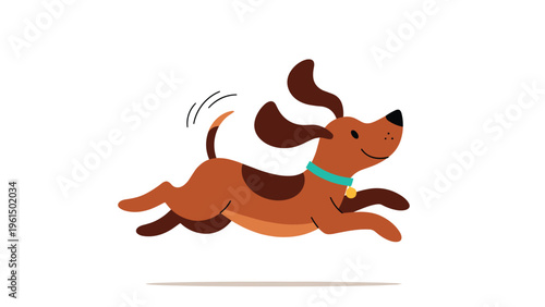 Happy cartoon brown dog running with floppy ears and wagging tail on a white background, perfect for pet-related animations.