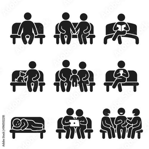 People Sitting and Talking in Various Social Settings Illustration.