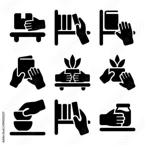 Collection of Hand Hygiene and Sanitization Icons for Safety and Cleanliness.