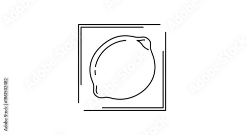 Elegant monochromatic line drawing of a vibrant lemon framed by geometric square shapes on a