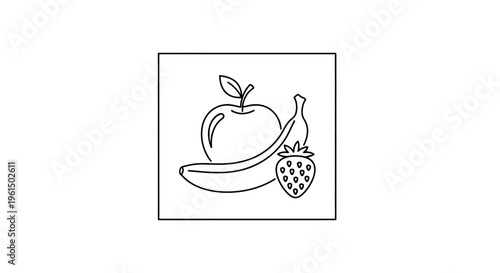 Minimalist line art illustration featuring a healthy assortment of fresh fruits for various design