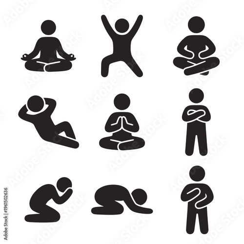 Collection of Silhouette Yoga and Meditation Poses for Wellness and Relaxation.