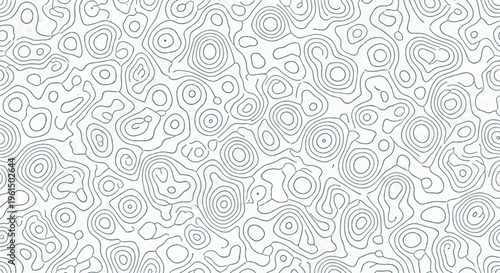 Seamless topographic contour map pattern featuring abstract organic line art and dark grey curved elevation lines on a white background for geographic terrain design and mockups.