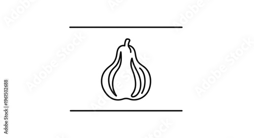 Minimalist line art illustration of a ripe pear or fig, simple fruit icon design on white