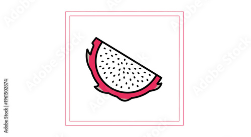 Vibrant pink pitaya fruit slice graphic illustration for healthy lifestyle and exotic food concepts