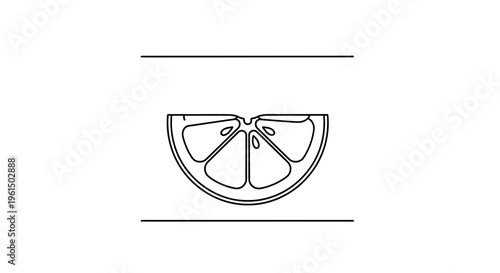 Minimalist black line art illustration of a fresh citrus fruit wedge on a clean white background
