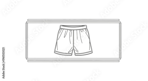 Sleek monochromatic outline vector graphic of athletic shorts apparel design